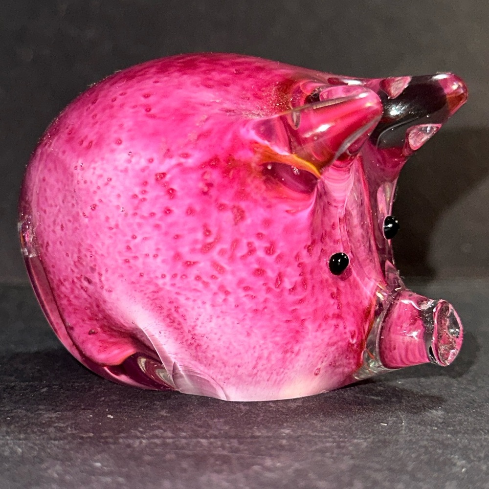 Murano Style Hand Blown Glass Pink Pig Paperweight Art Glass Figurine